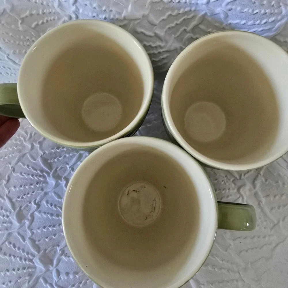 Pier 1 Imports Antique Floral Mint Green Set Of 3 Coffee Mugs Tea Cups Stoneware